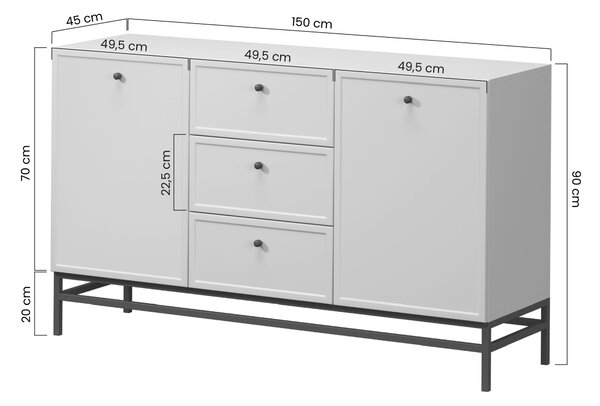 Komoda Lorini 150 cm na stojane - kašmírová / čierne úchytky T