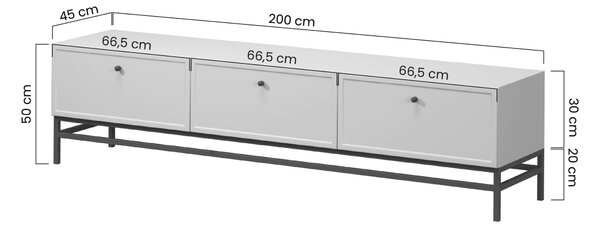 TV stolík Lorini 200 cm na stojane – kašmírová / čierna / úchytky T