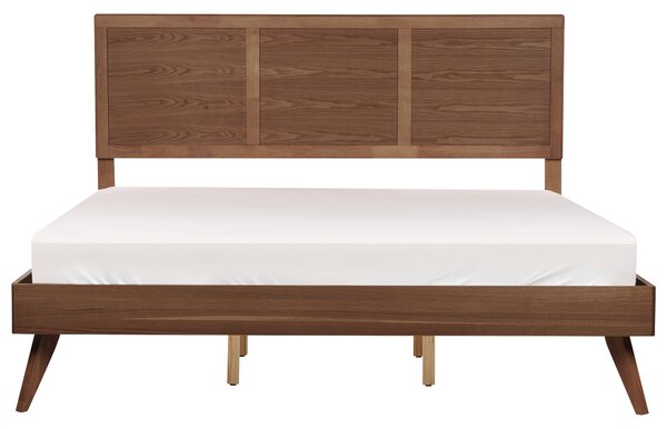 Posteľ tmavý jaseň MDF kaučukové drevo 180 x 200 cm drevený rám postele s roštom a čelom