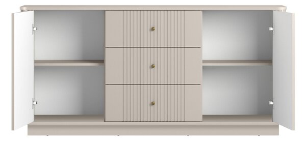 Komoda Vesper 160 cm so zásuvkami na sokli - kašmír / zlaté úchytky