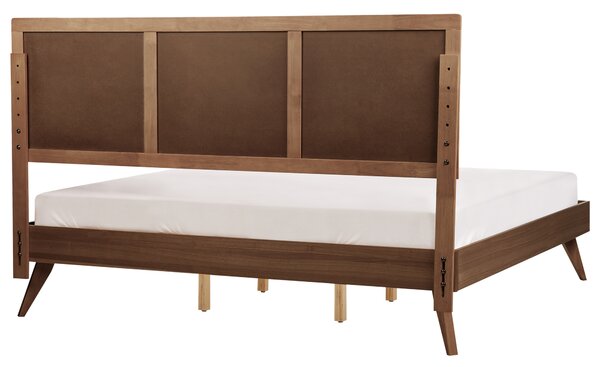 Posteľ tmavý jaseň MDF kaučukové drevo 180 x 200 cm drevený rám postele s roštom a čelom