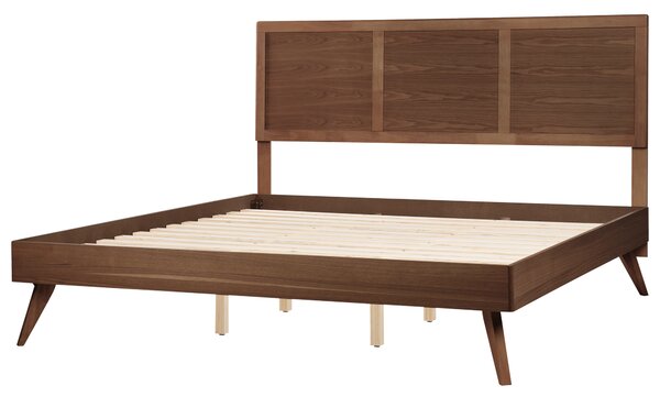 Posteľ tmavý jaseň MDF kaučukové drevo 180 x 200 cm drevený rám postele s roštom a čelom
