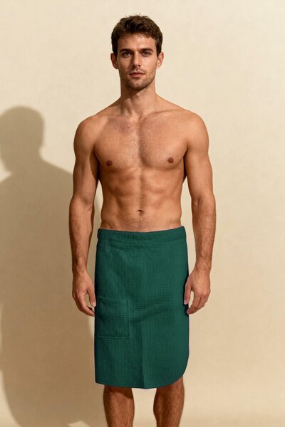 Vaflová osuška na zapínanie (kilt) fľašovo zelená Veľkosť: L/XL