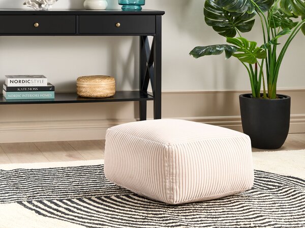 Taburetka béžová menčester 50 x 30 cm bez vzoru štvorcový tvar s odnímateľným poťahom moderný štýl obývačka spálňa