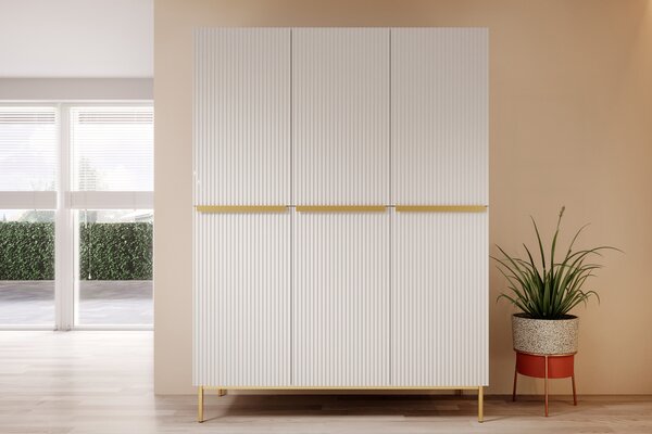 Skriňa Nicole 150 cm na sokli - biely mat / zlaté úchytky