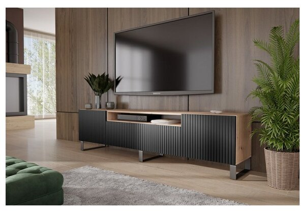Televízny stolík RTV Remo 200 cm Čierna/Dub artisan