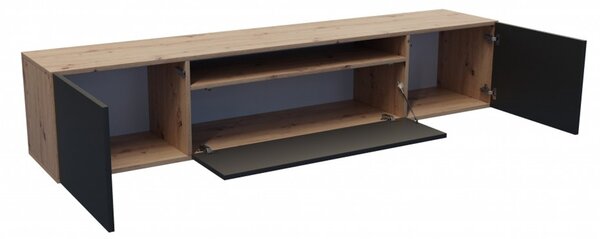 Závesný televízny stolík RTV Leo Dub artisan-čierna 200 cm