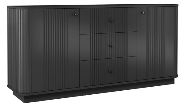 Komoda Vesper 160 cm so zásuvkami na sokli - čierna / čierne úchytky
