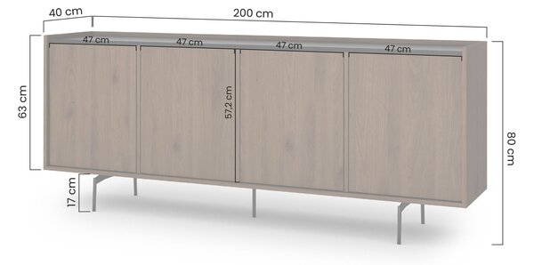 Elegantná komoda Zenar 200 cm so štyrmi dverami - orech / čierna