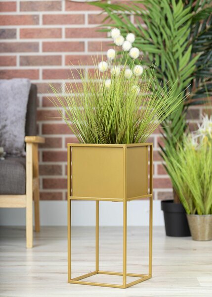 KOVOVÝ KVETINÁČ SO STOJANOM PLAIN 50X24 CM ZLATÁ