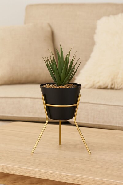 KOVOVÝ KVETINÁČ SO STOJANOM LOFT 20X16 CM ČIERNA/ZLATÁ