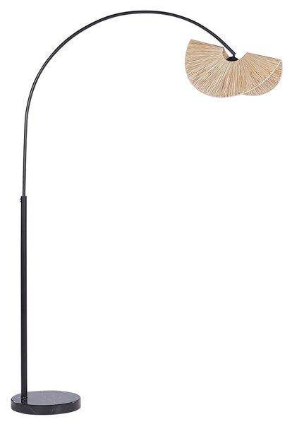 Stojaca lampa prírodná s papierovým tienidlom čierny kovový podstavec osvetlenie do interiéru prírodný štýl japandi