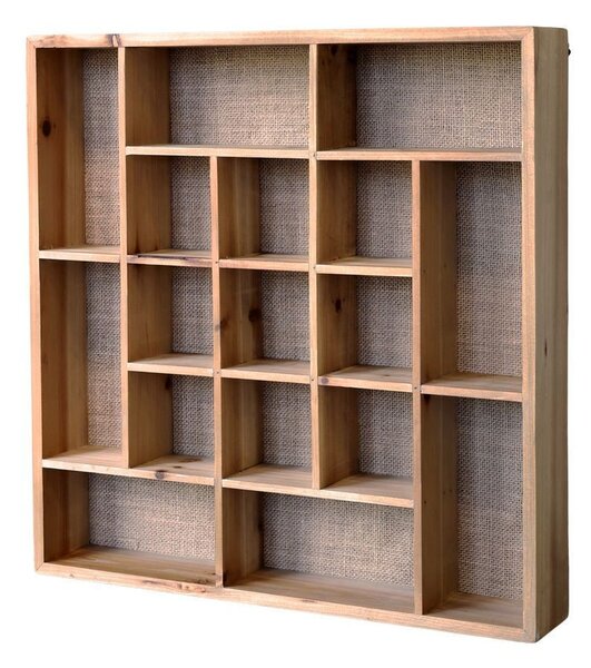 Hnedá antik drevená nástenná polička s priehradkami - 49*8*49 cm - Chic Antique