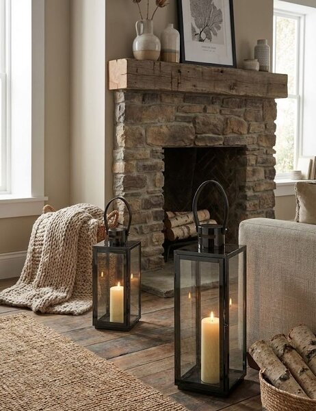 Čierny granitový kovový lampáš Recin - 17*16*51 cm - J-Line by Jolipa