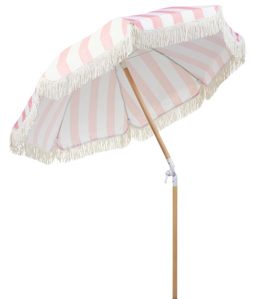 Záhradný slnečník ružová a biela polyester tyč z bukového dreva ⌀ 150 cm okrúhly nastaviteľný UV odolný retro štýl exteriér