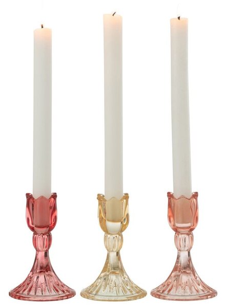 3ks ružový mix sklenený svietnik tulipán Tulippo - Ø 8*12 cm - J-Line by Jolipa