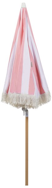 Záhradný slnečník ružová a biela polyester tyč z bukového dreva ⌀ 150 cm okrúhly nastaviteľný UV odolný retro štýl exteriér