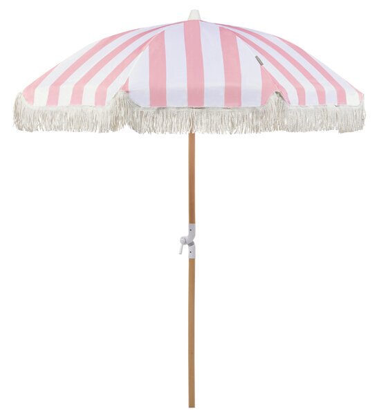 Záhradný slnečník ružová a biela polyester tyč z bukového dreva ⌀ 150 cm okrúhly nastaviteľný UV odolný retro štýl exteriér