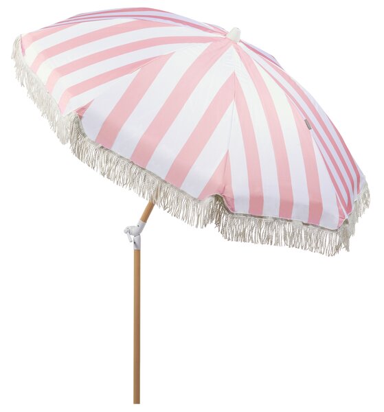 Záhradný slnečník ružová a biela polyester tyč z bukového dreva ⌀ 150 cm okrúhly nastaviteľný UV odolný retro štýl exteriér