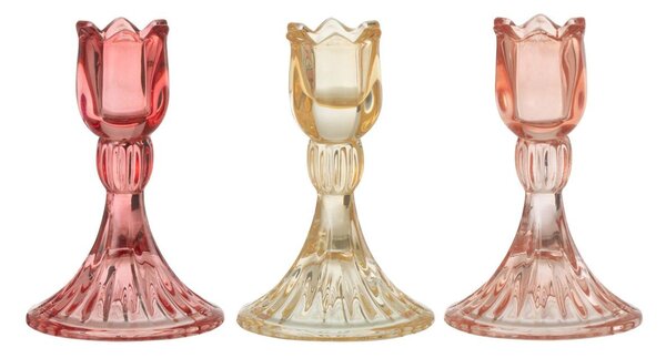 3ks ružový mix sklenený svietnik tulipán Tulippo - Ø 8*12 cm - J-Line by Jolipa
