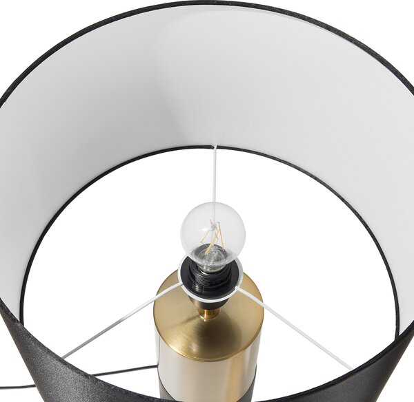 Stolná lampa nočné svetlo okrúhla sivá základňa okrúhle čierne látkové bubnové tienidlo