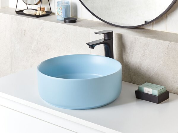 Kúpeľňové umývadlo na dosku modré keramické okrúhle ⌀ 37 cm moderná kúpeľňa