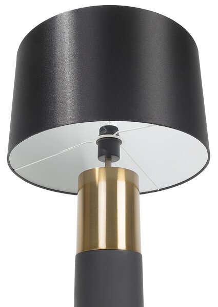 Stolná lampa nočné svetlo okrúhla sivá základňa okrúhle čierne látkové bubnové tienidlo