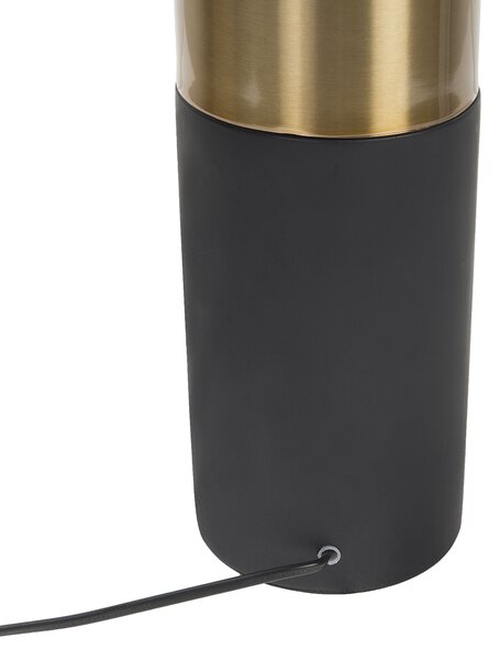Stolná lampa nočné svetlo okrúhla sivá základňa okrúhle čierne látkové bubnové tienidlo