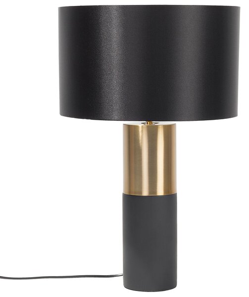 Stolná lampa nočné svetlo okrúhla sivá základňa okrúhle čierne látkové bubnové tienidlo