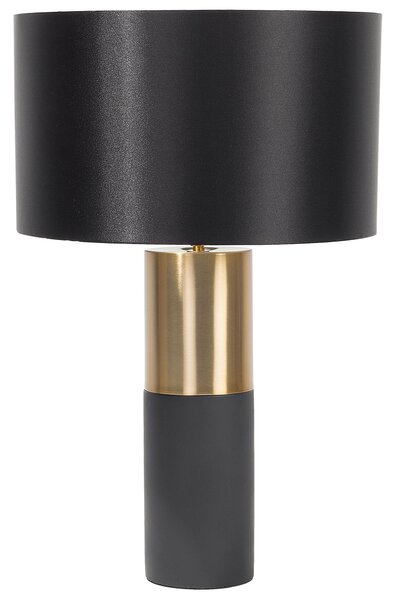 Stolná lampa nočné svetlo okrúhla sivá základňa okrúhle čierne látkové bubnové tienidlo