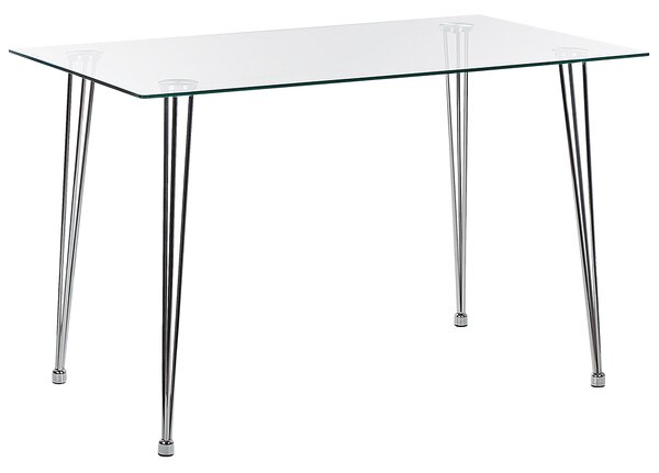 Jedálenský stôl strieborný doska z tvrdeného skla obdĺžnikový 120 x 70 cm pre 4 osoby moderný dizajn