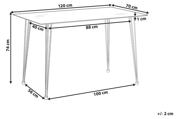 Jedálenský stôl strieborný doska z tvrdeného skla obdĺžnikový 120 x 70 cm pre 4 osoby moderný dizajn