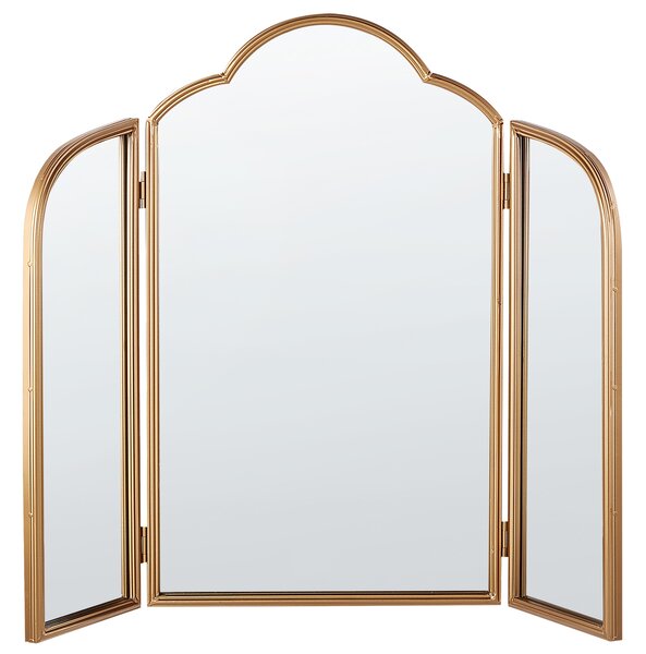 Stolové trojité zrkadlo zlaté kovové 87 x 77 cm dve bočné krídla skladacie make-up