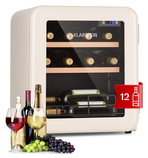 Klarstein Vinetage 12, vinotéka, chladnička na nápoje, 46 l, 4-22°C, retro dizajn