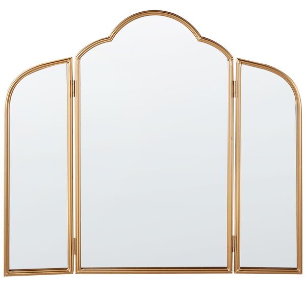 Stolové trojité zrkadlo zlaté kovové 87 x 77 cm dve bočné krídla skladacie make-up