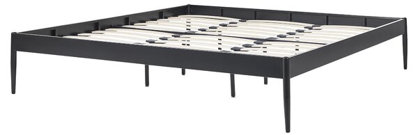 Posteľ čierna kovová 180 x 200 cm lamely z preglejky minimalistický industriálny dizajn spálňa
