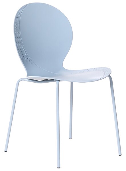 Sada 4 záhradných stoličiek svetlomodré plastové stoličky interiér exteriér záhrada jedáleň moderný minimalistický štýl
