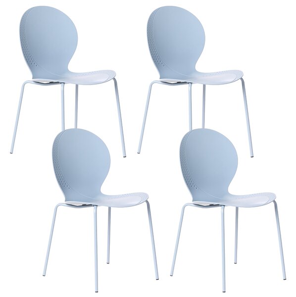 Sada 4 záhradných stoličiek svetlomodré plastové stoličky interiér exteriér záhrada jedáleň moderný minimalistický štýl