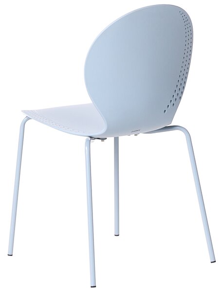 Sada 4 záhradných stoličiek svetlomodré plastové stoličky interiér exteriér záhrada jedáleň moderný minimalistický štýl