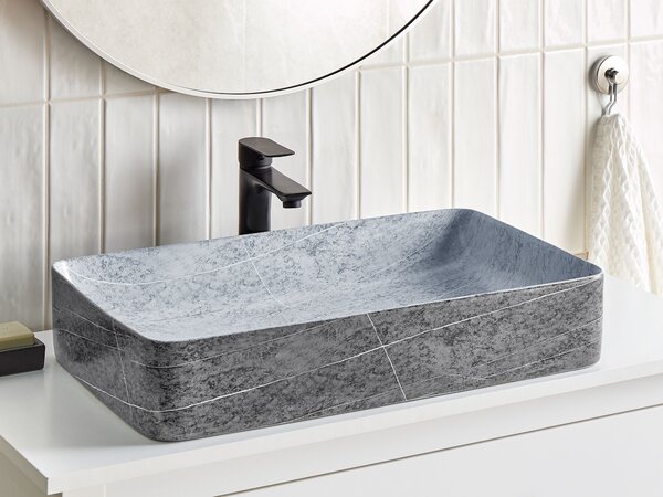 Kúpeľňové umývadlo na dosku sivé keramické granitový efekt 61 x 35 cm obdĺžnikové industriálny štýl