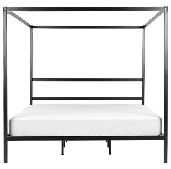 Rám postele s baldachýnom čierny kov 180 x 200 cm dvojlôžko preglejkové lamely industriálny minimalistický štýl spálňa
