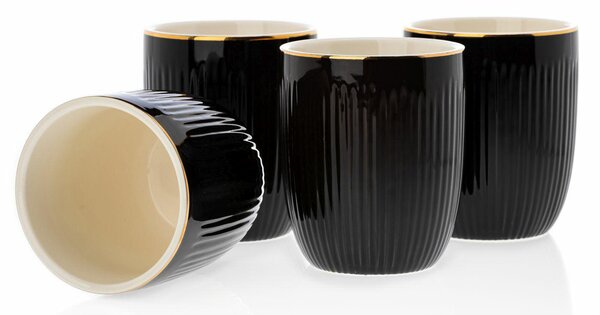 Keramický pohár s lyžičkou Kendi Black 300 ml sada 4ks