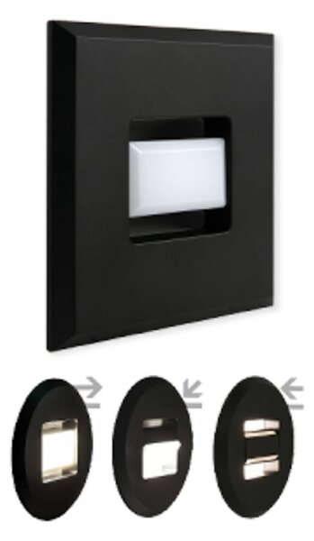 MEGAMAN zapustene LED svietidlo Tina, čierne, dĺžka 9 cm, otočné, Čierna, Obývacia izba / jedáleň, Plast, Moderný, Zapustené hranaté