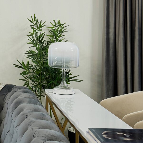 Maytoni Stolová LED lampa Spirito, biela, sklo, výška 42 cm, Biela / opálová, Obývacia izba / jedáleň, Sklo