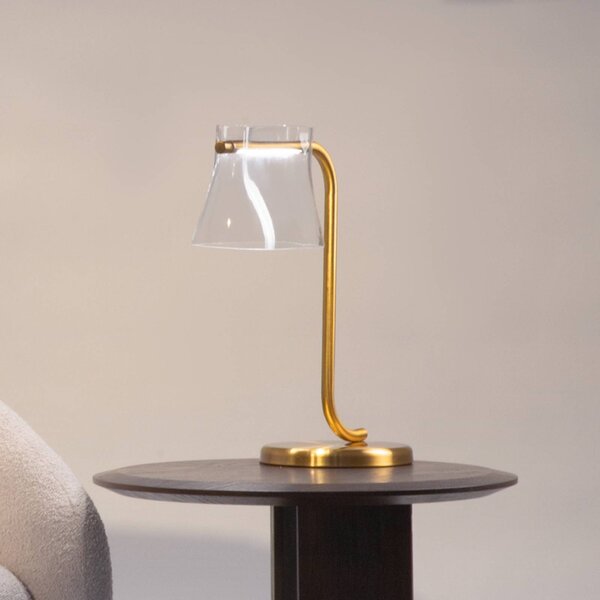 Maytoni Stolová LED lampa Cabaret, mosadz/číra, výška 48,5 cm, Mosadz / zlato, Obývacia izba / jedáleň, kov, Stojacie svietidlo
