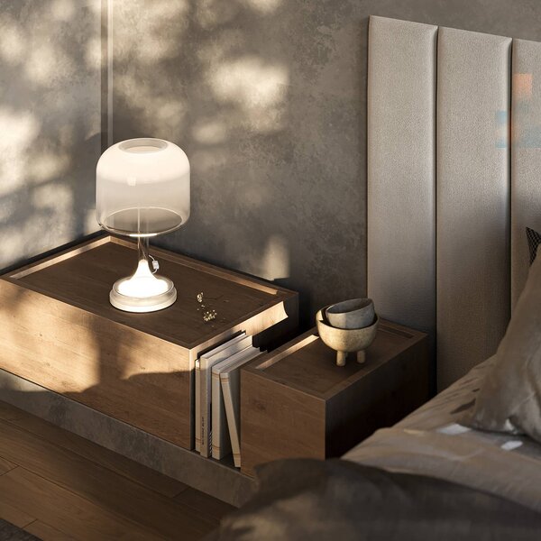 Maytoni Stolová LED lampa Spirito, biela, sklo, výška 42 cm, Biela / opálová, Obývacia izba / jedáleň, Sklo