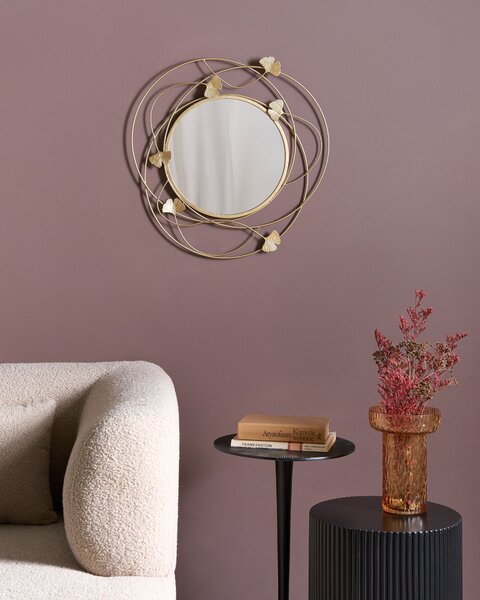 Nástenné zrkadlo zlatá železo sklo ⌀ 47 cm okrúhly tvar dekoratívny rám ginko moderný glamour štýl doplnky