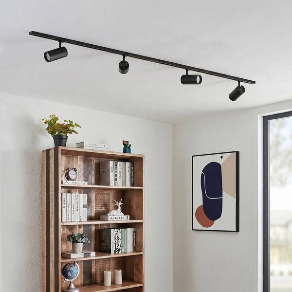 Lindby Systém lišt Linaro Ø7 cm, 4-pl., LED, čierny,, Čierna, Pracovňa / Kancelária, Hliník, Moderný, Koľajnicový systém