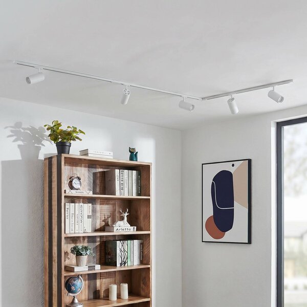Lindby Systém lišt Linaro, Ø 7 cm, 5-pl., LED, biela,, Biela / opálová, Pracovňa / Kancelária, Hliník, Moderný, Koľajnicový systém