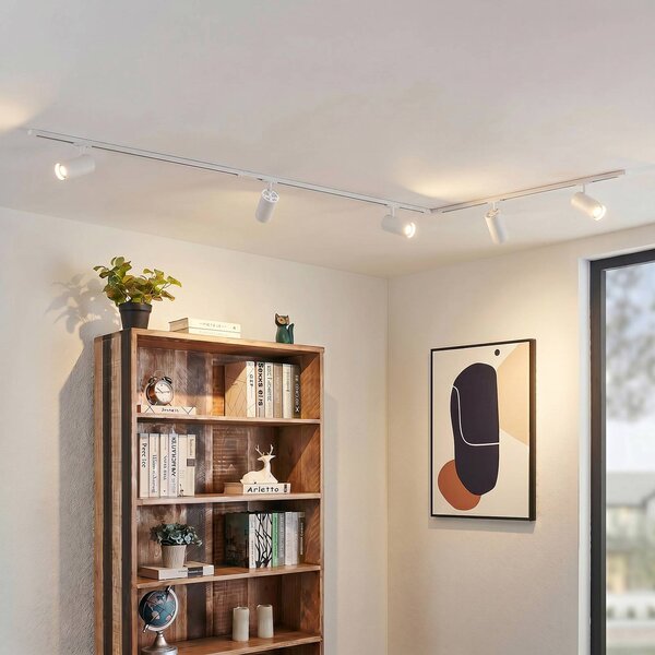 Lindby Systém lišt Linaro, Ø 7 cm, 5-pl., LED, biela,, Biela / opálová, Pracovňa / Kancelária, Hliník, Moderný, Koľajnicový systém